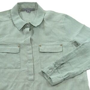 Marc New York 100%‎ Linen Button Up Shirt Tunic Long Sleeve Green Womens XL